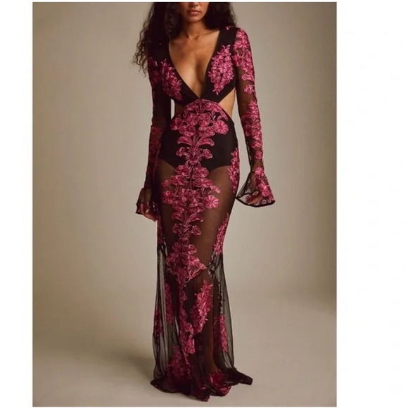 For Love and Lemons Temecula Cut Out Embroidered Lace Maxi Dress - Picture 1 of 15